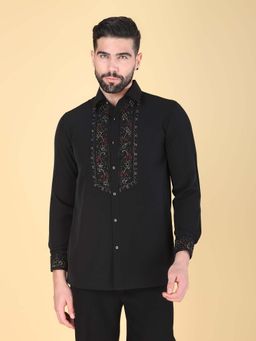 Denis Parkar - Black Multicolor Hand Embroidered Shirt for Men