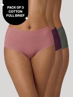 Nykd by Nykaa - High Rise Cotton Full Brief Panty with Inner Elastic-NYP104 PO3 W Rose Eggplant Green