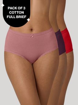 Nykd by Nykaa - High Rise Cotton Full Brief Panty with Inner Elastic-NYP104 PO3 W Rose Eggplant C Rose