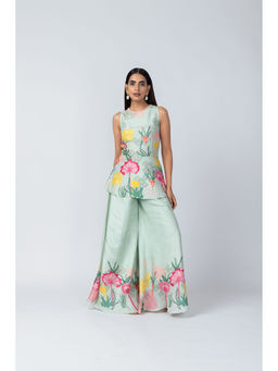 LABEL NAARITI - Ananda Turquoise Kurti with Sharara (Set of 2)