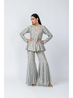 LABEL NAARITI - Ada Grey Printed Top with Sharara (Set of 2)