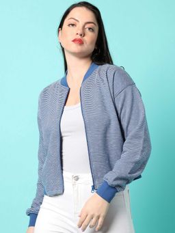 Campus Sutra - Womens Blue Striped Cotton Jacket