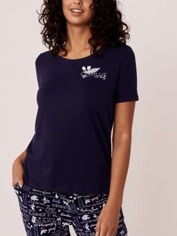 La Vie En Rose - Flocking Detail Scoop Neck T-shirt