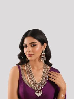Auraa Trends - Royal Ruby Red Kundan Necklace Set