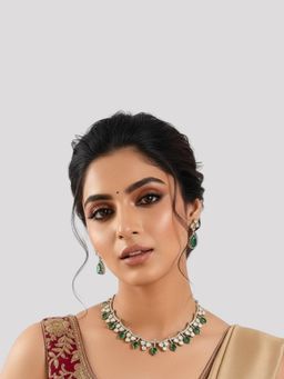 Auraa Trends - Stylish Emerald and Cz Stone Women's Necklace and Earring Set