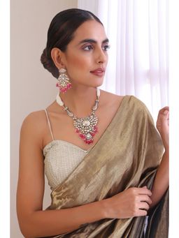 SWABHIMANN - Kamayla Polki and Pearl Long White Necklace Set