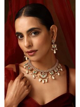 SWABHIMANN - Rozana Green Kundan Necklace Set