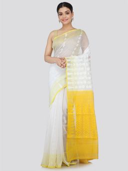 PinkLoom - Women's Soft Cotton Blend Jamdani Saree Without Blouse Piece,White