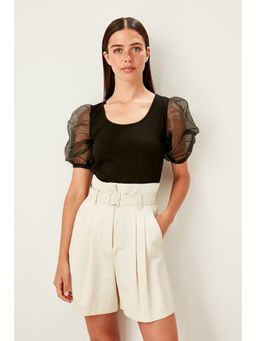 Trendyol - Black Semi-fit Plain Round Neck Top