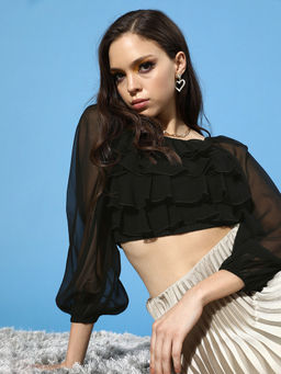Style Quotient - Black Ruffled Top