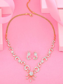 Estele - Gold & Rhodium Plated Cz Attractive Sun & Moon Designer Necklace Set for Women