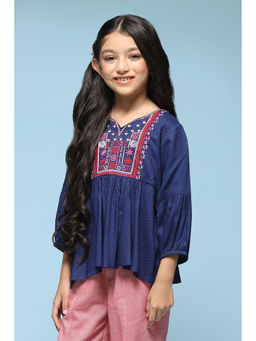 Biba - Navy Blue Viscose Embroidery Top