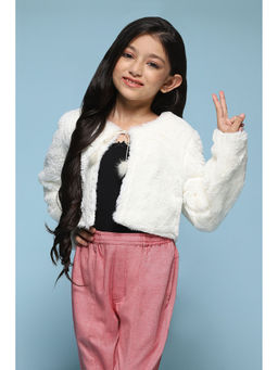 Biba - Ivory Polyester Solid Jacket