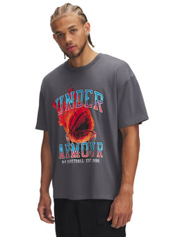 Under Armour - Grey Mens Heavyweight Hoops Retro Short Sleeve T-shirt