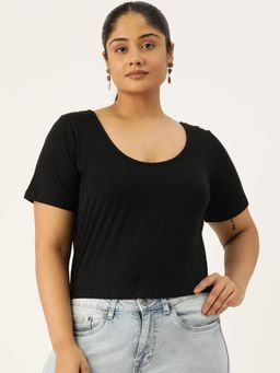 theRebelinme - Plus Size Womens Black Solid Color Knitted Crop Top