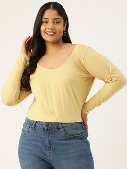 theRebelinme - Plus Size Womens Beige Solid Color Cotton Crop Top