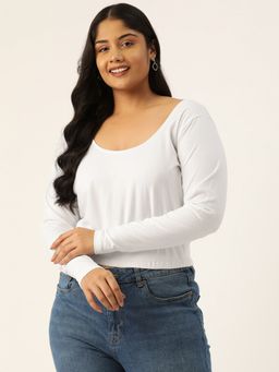 theRebelinme - Plus Size Womens White Solid Color Cotton Crop Top