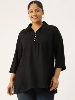 theRebelinme - Plus Size Womens Black Solid Color Shirt Style Longline Top