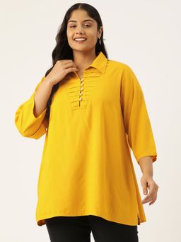 theRebelinme - Plus Size Womens Mustard Solid Color Shirt Style Longline Top