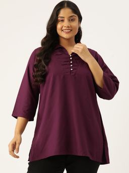 theRebelinme - Plus Size Womens Purple Solid Color Shirt Style Longline Top