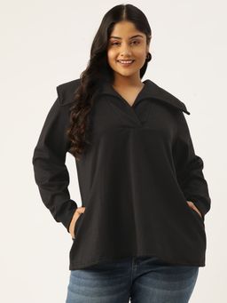 theRebelinme - Plus Size Womens Black Solid Color Fleece Longline Top