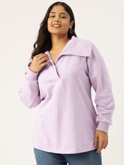 theRebelinme - Plus Size Women's Lavendar Solid Color Fleece Longline Top