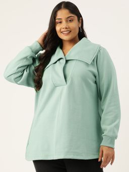 theRebelinme - Plus Size Women's Light Green Solid Color Fleece Longline Top