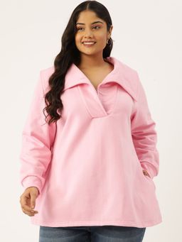 theRebelinme - Plus Size Womens Light Pink Solid Color Fleece Longline Top