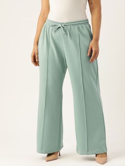 theRebelinme - Plus Size Women's Light Green Solid Color Pleated Winter Trouser