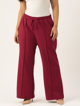 theRebelinme - Plus Size Women's Maroon Solid Color Pleated Winter Trouser