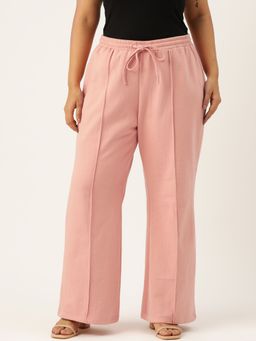 theRebelinme - Plus Size Women's Pink Solid Color Pleated Winter Trouser