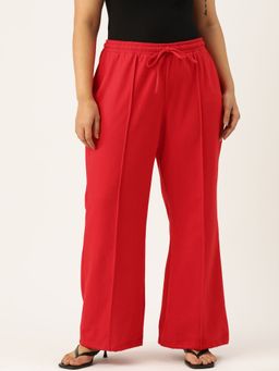theRebelinme - Plus Size Women's Red Solid Color Pleated Winter Trouser