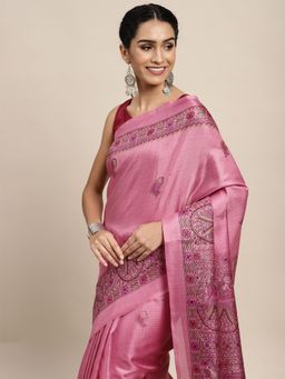 Odette - Khadi Silk Lavender Printed Saree with Unstitched Blouse