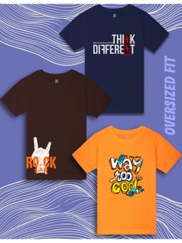Nusyl - Boys Text Printed Oversized T-Shirt (Pack Of 3)