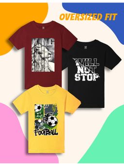 Nusyl - Boys Text Printed Oversized T-Shirt (Pack Of 3)