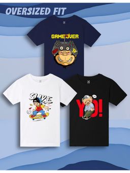 Nusyl - Boys Teddy Bear and Graphic Print Oversized T-Shirt (Pack Of 3)