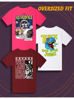 Nusyl - Boys Astro Dogs and Graphic Print Oversized T-Shirt (Pack Of 3)