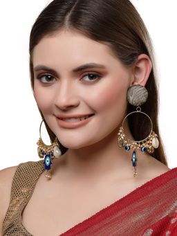 Dugran By Dugristyle - Green and Blue Ch& Bala Earring with Kundan and Pearls