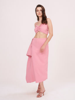 House of Varada - Poised Pink Crop Top and Skirt (Set of 2)