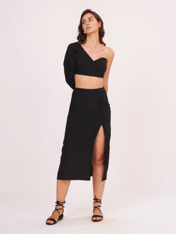 House of Varada - Black Beauty Crop Top and Skirt (Set of 2)