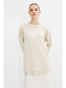 Trendyol - Womens Beige Graphic Sweatshirt