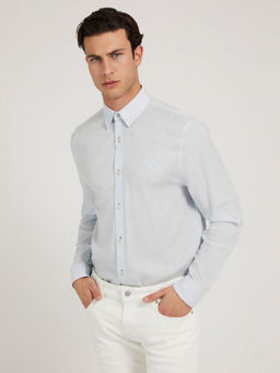 Guess - Blue Solid Straight Point Collar Full Sleeves Shirt for Men