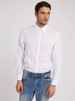 Guess - White Solid Straight Point Collar Full Sleeves Shirt for Men