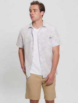 Guess - White Printed Spread Collar Short Sleeves Shirt for Men
