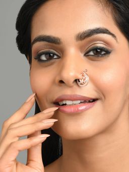 Fida - Luxurious Rose Gold Plated American Diamond Stones Nose Pin for Women