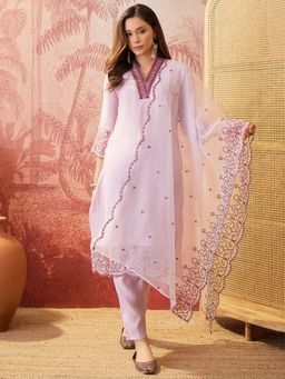 Four Steps - Purple Embroidered Kurta with Pant and Dupatta