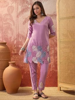 Four Steps - Mauve Embroidered Co-Ord Set