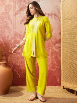 Four Steps - Yellow Embroidered Co-Ord Set