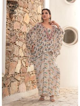 Bhavyata - Ivory Zardozi Hand Embroidered Kaftan with Draped Skirt