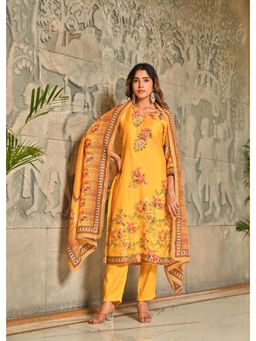 Bhavyata - Yellow Floral Printed and Embroidered Kurta with Pant and Dupatta